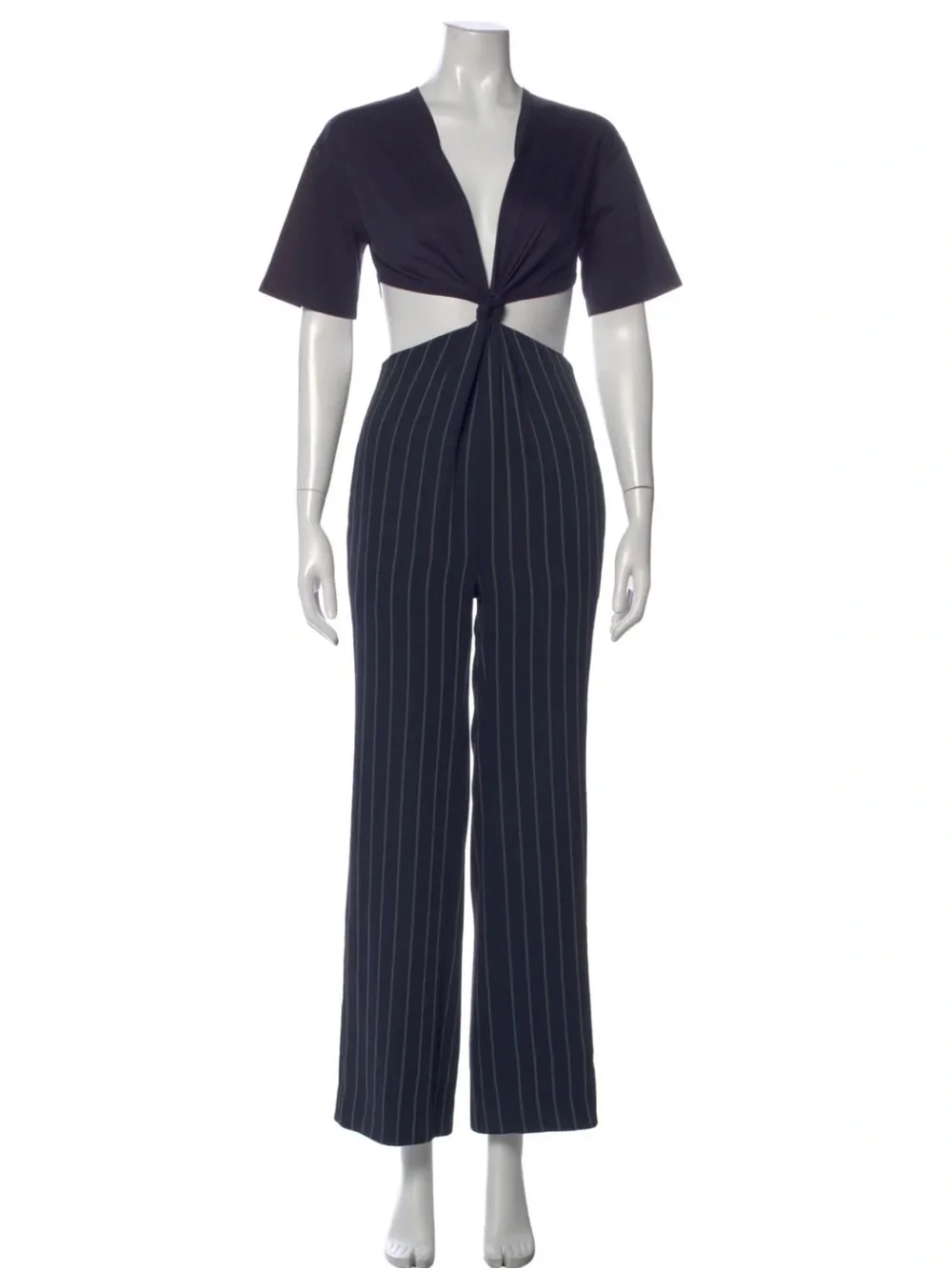 RARE!! DION LEE sz 6? Navy Pinstripe wide leg Cutout Jumpsuit with Front Knot_6